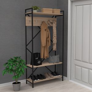 Shoe cabinet Navis Hm18188 melamine in Sonama-black metal structure 90x34x180hcm