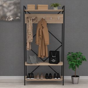 Shoe cabinet Navis Hm18188 melamine in Sonama-black metal structure 90x34x180hcm