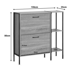 Shoe cabinet for 12 pairs Karleva in oak color with black metal 88x24x87cm