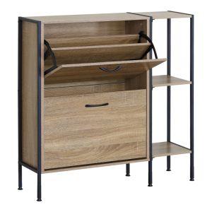 Shoe cabinet for 12 pairs Karleva in oak color with black metal 88x24x87cm