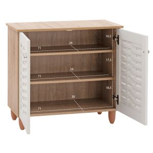 Shoe cabinet with 2 doors made of melamine, sonoma color/white Hm2208,06