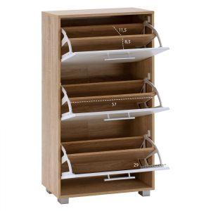 Shoe cabinet with 3 vertical doors made of melamine, sonoma color/white Hm2221,06