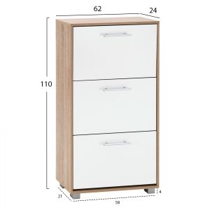 Shoe cabinet with 3 vertical doors made of melamine, sonoma color/white Hm2221,06