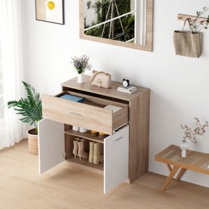 Shoe cabinet with drawer Dionne Hm4362 melamine in sonama-white 80x35x84hcm.