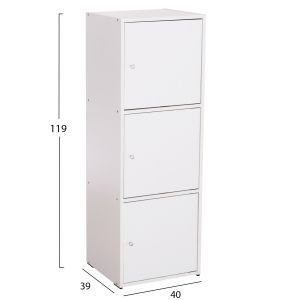Cabinet with 3 storage spaces Soriano Hm9939.01 white melamine 40x39x119hcm.