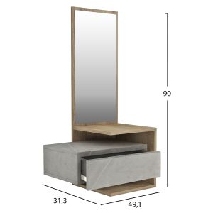 Hallway mirror cabinet Meara Hm8984.12 made of melamine, stone grey/natural color 49.1x31.3x90hcm