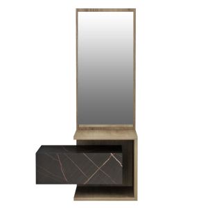 Hallway mirror cabinet Meara Hm8984.13 made of melamine, natural color/black marble 49.1x31.3x90hcm