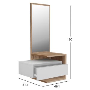 Hallway mirror cabinet Meara Hm8984.14 made of melamine, white/sonoma color 49.1x31.3x90hcm