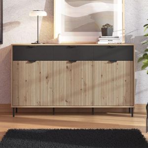 Cabinet-sideboard Mayenne artisan oak color-matt black 157x40x93cm