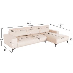 Corner (right) sofa Noa Hm3278,01r ecru 288x90-157x67-80hcm