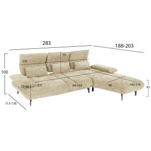 Corner (right) sofa bed Convert ecru fabric 283x188x100hcm, 01r, Hm3268
