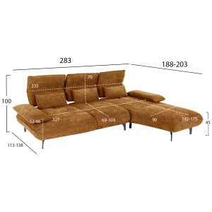 Corner (right) sofa bed Convert brick red fabric 283x188x100hcm, 02r, Hm3268