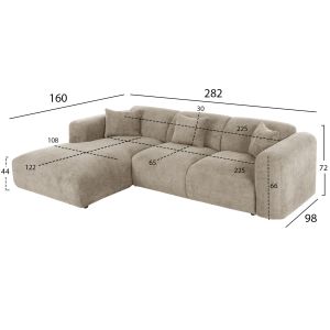 Corner (left) sofa Bricken Hm3275,01l beige fabric 110-282x98-160x72hcm