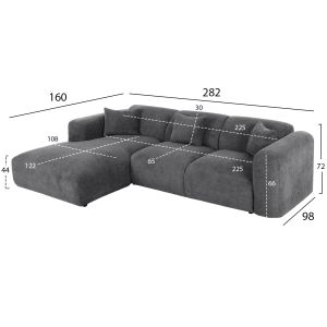 Corner (left) sofa Bricken Hm3275,04l anthracite fabric 110-282x98-160x72hcm