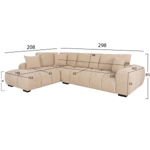 Corner (left) sofa Coven fabric ecru 298x102-208x85hcm Hm3266,01l