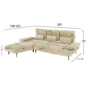 Corner (left) sofa bed Convert ecru fabric 283x188x100hcm, 01l, Hm3268