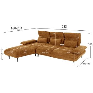 Corner (left) sofa bed Convert brick red fabric 283x188x100hcm, 02l, Hm3268