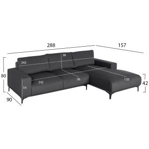 Corner sofa (right) Noa fabric anthracite 288x90-157x67-80hcm, 02r, Hm3278