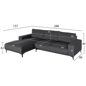 Corner sofa (left) Noa fabric anthracite 288x90-157x67-80hcm, 02l, Hm3278