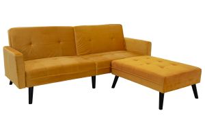 Corner sofa Livia Dream with stool yellow velvet