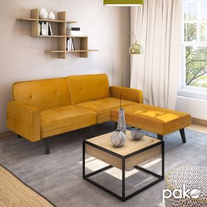 Corner sofa Livia Dream with stool yellow velvet