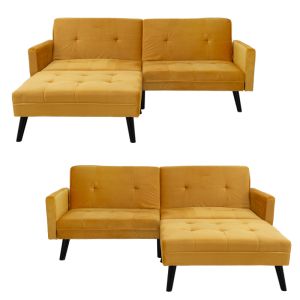 Corner sofa Livia Dream with stool yellow velvet
