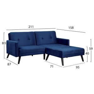 Ъглов диван Livia с табуретка синьо кадифе Hm3151,08