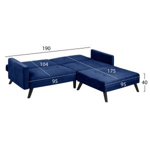 Ъглов диван Livia с табуретка синьо кадифе Hm3151,08