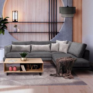 Corner sofa Lusero right dark gray with gray 300x230x88cm