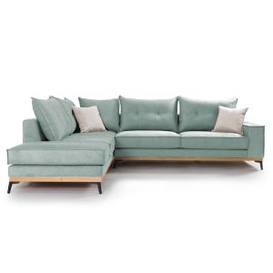 Corner sofa Luxury Ii with light green textile fabric 290x235x95cm