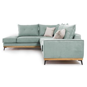 Corner sofa Luxury Ii with light green textile fabric 290x235x95cm