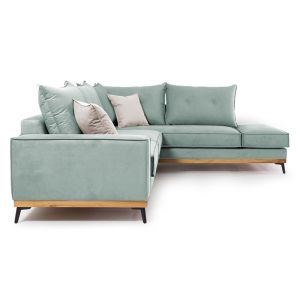 Corner sofa Luxury Ii with light green textile fabric 290x235x95cm