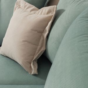 Corner sofa Romantic with light green textile fabric 290x235x95cm
