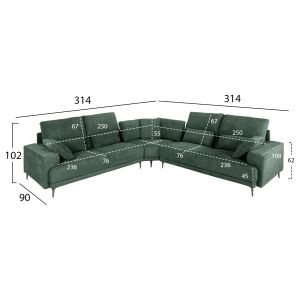 Symmetry corner sofa, olive green fabric - anthracite legs 314x236x90-102hcm Hm3269.05