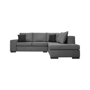 Corner sofa right New Toulouse gray upholstery with charcoal blue pillows 260x205x93cm