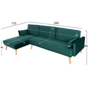 Corner sofa green velvet 260x155x86hcm Hm3127