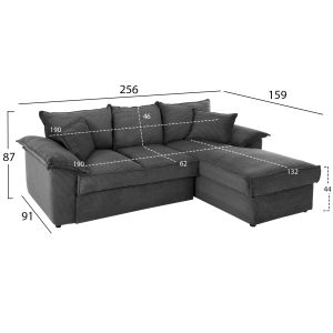Corner sofa bed Aldo with storage space textile fabric anthracite color 256x91-159x87hcm Hm3276,02r