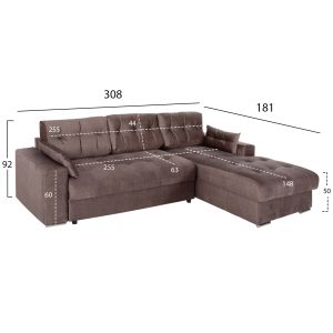 Corner sofa bed with storage space Clancy Hm3281,03r brown fabric 308x181x92hcm