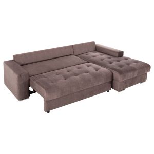 Corner sofa bed with storage space Clancy Hm3281,03r brown fabric 308x181x92hcm