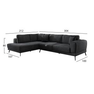 Ъглов разтегателен диван (ляв) Zenora Hm3337.01l тъмно сив плат 303x214x80всм
