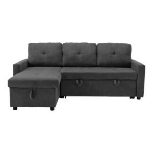 Napora corner sofa bed with storage, anthracite, fabric 214x83/138x90cm