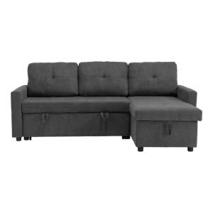 Napora corner sofa bed with storage, anthracite, fabric 214x83/138x90cm