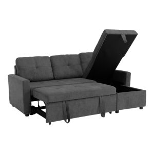 Napora corner sofa bed with storage, anthracite, fabric 214x83/138x90cm