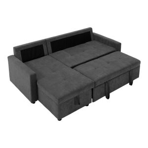 Napora corner sofa bed with storage, anthracite, fabric 214x83/138x90cm