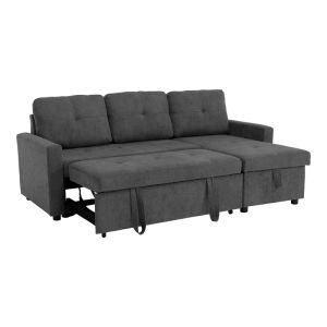 Napora corner sofa bed with storage, anthracite, fabric 214x83/138x90cm