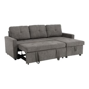 Napora corner sofa bed with storage, gray fabric, 214x83/138x90cm
