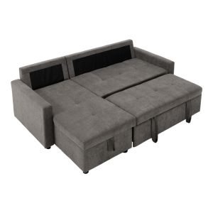 Napora corner sofa bed with storage, gray fabric, 214x83/138x90cm