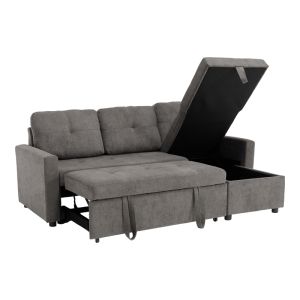 Napora corner sofa bed with storage, gray fabric, 214x83/138x90cm