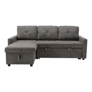 Napora corner sofa bed with storage, gray fabric, 214x83/138x90cm