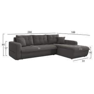 Ъглов разтегателен диван десен Kanso Hm3338.01r сив плат 244x188x80всм.